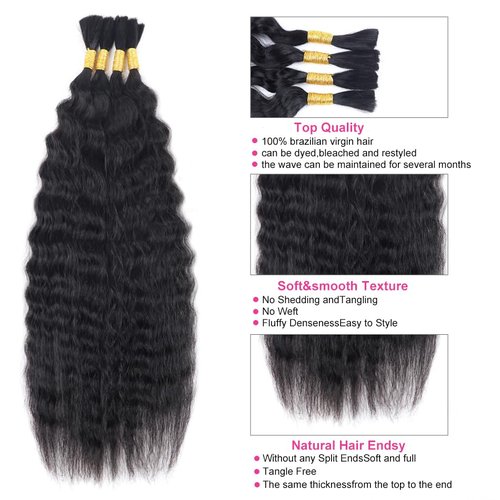 WZVHAIR Super Wave Bulk Human Hair For Braiding No Weft 100g (1Pack-4PCS) Wet and Wavy Human Braiding Hair 100% Virgin Human Hair Super French Human Bulk Hair For Boho Braids (Super Bulk 22 Inch)