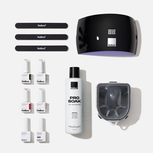 Nailboo Gel Nail Polish Kit with UV Lamp - 4 Forever Glaze Gel Polishes, Acetone Remover, Soak Bowl, Base Coat, 3 Nail Files, No Wipe Top Coat, Glossy, Chip Free Nails at Home
