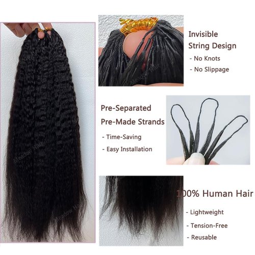 Kinky Straight Knotless Pre Separated Crochet Human Hair Extensions Pre Looped Braids Bundles With Threading Burmese Virgin Human Hair for Braiding Micro Link Meadow Hair 20inch 60g