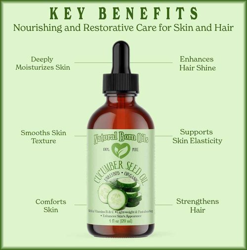Natural Born Oils Cucumber Seed Oil, 1 Gallon, Organic, Cold-Pressed, Nutrient-Rich, Deep Skin Care, Hair Revitalization