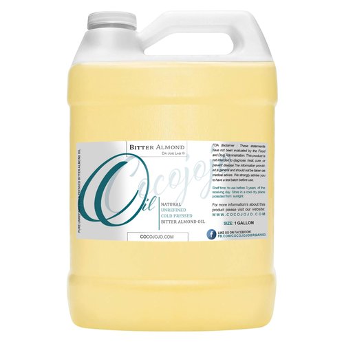 cocojojo Pure Bitter Almond Oil - Unrefined, Cold Pressed, Extra Virgin, All Natural - Perfect for Hair, Face, Skin, Nails (1 Gallon)