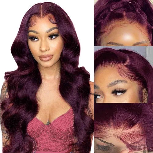 HENGROSE Burgundy Body Wave Lace Front Wigs Human Hair Pre Plucked with Baby Hair 180% Density 13x4 HD Transparent Glueless Lace Frontal Wigs for Women Natural Hairline (24inch)