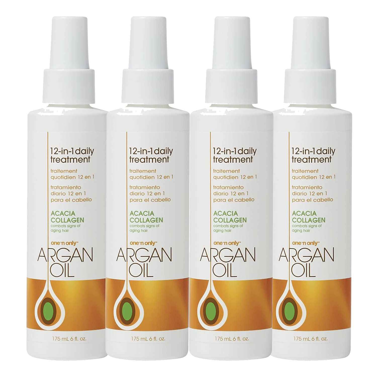 One N' Only Argan Oil 12-in-1 Daily Treatment Lightweight, Helps Control Frizz, Smooths, Detangles, Moisturizes, Strengthens and Adds Body to Dry, Damaged Hair, 6 Fl Oz (4pk)