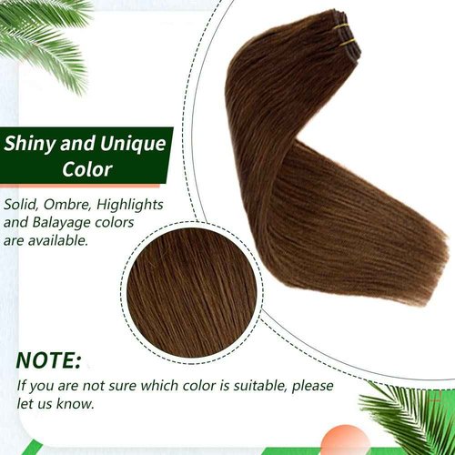 Sew in Hair Extensions Human Hair Chocolate Brown Real Human Hair Extension 24 Inch 120G