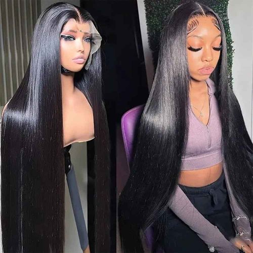 punhurt Real 13x6 Lace Frontal Wigs Human Hair Pre Plucked Pre Bleached Knots with Baby Hair Brazilian Unprocessed Waterfall Straight Human Hair Wigs for Black Women 200% Density (24 Inch)
