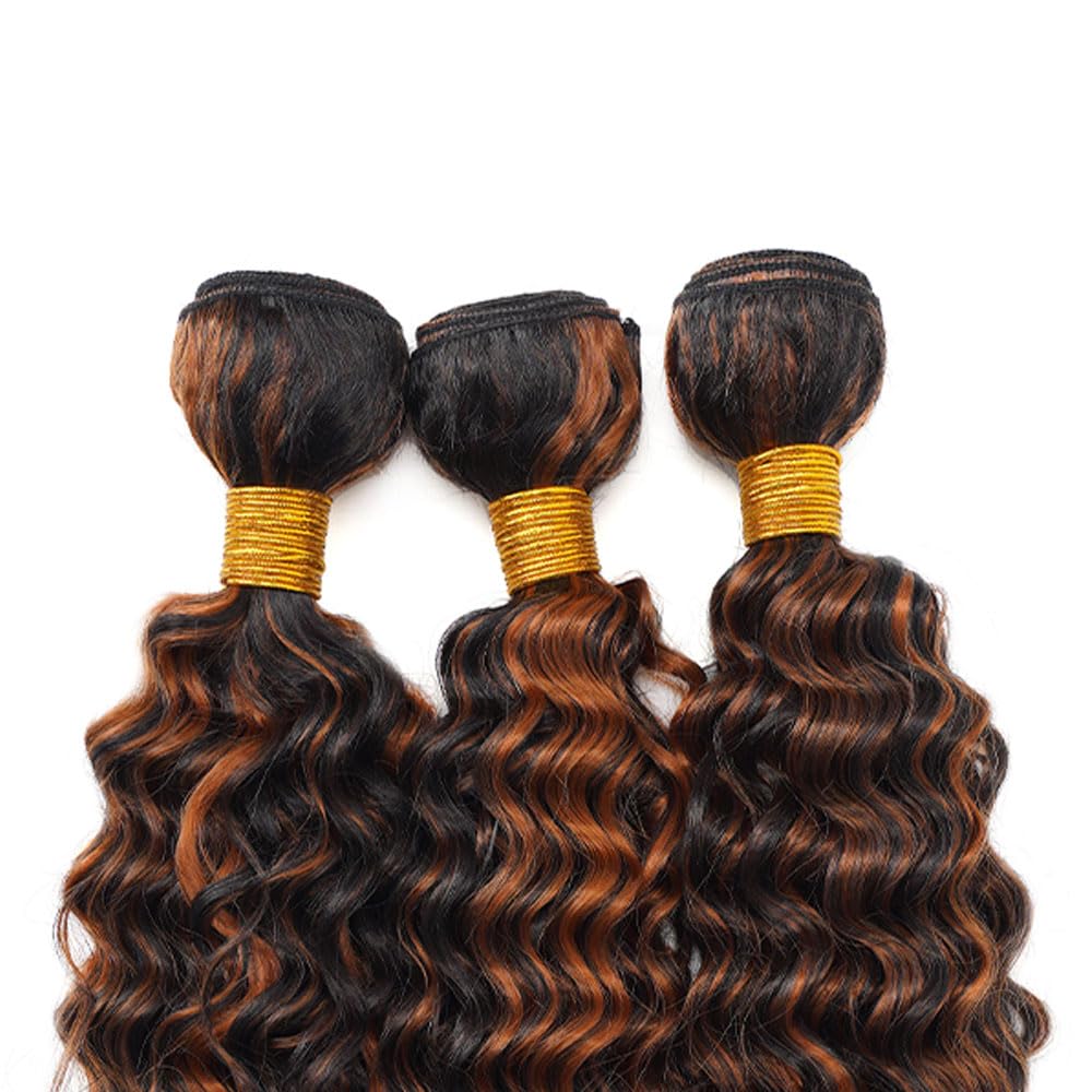 Highlight P1B30 Deep Wave Bundles Ombre Brown Human Hair Bundles Grade 8A Brazilian Remy Hair Weaves Extensions For Women 22 24 26 Inch