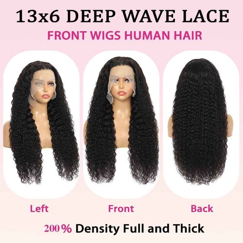 LAPIALA 28 Inch 13x6 Deep Wave Lace Front Wig Human Hair Deep HD Lace Frontal Wigs for Women 200% Density Deep Curly Glueless Wigs with Baby Hair