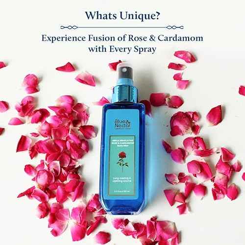 Blue Nectar Uplifting Body Mist with Himalyan Rose and Cardamom for long lasting freshness and aromatic body odor (3.4 Fl oz)