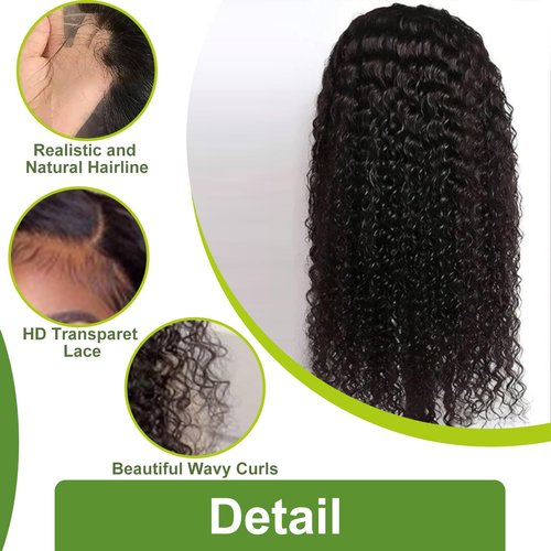 13x6 Curly Wave Lace Front Wigs Human Hair 180% Density 26 Inch Deep Jerry Curly Human Hair Wig for Women HD Lace Frontal Wigs Pre Plucked Natural Black