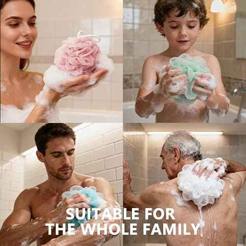 Shower Loofah Sponge for Men Women Loofah Exfoliating Body Scrubber 4 Color Mesh Shower Pouf Balls for Body Wash
