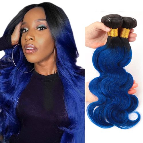 Ombre Blue Body Wave Bundles Black To Blue Human Hair 3 Bundles Brazilian 100% Unprocessed Virgin Extensions Double Weft Bundle 20 22 24 Inch
