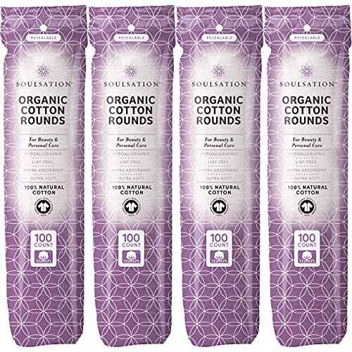 Organic Cotton Rounds, 400 Count - Makeup Remover Pads for Face, Lint-Free