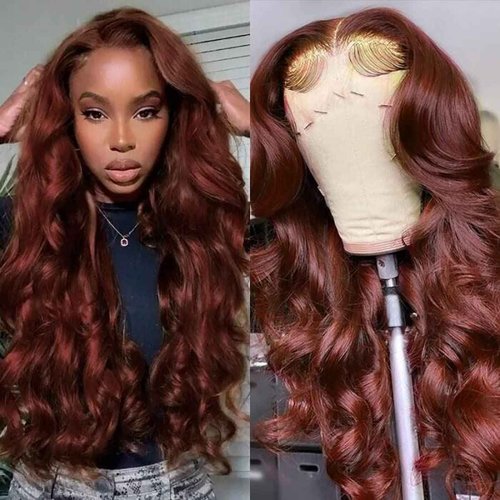 XTERFSTY Reddish Brown Human Hair Wig Body Wave 13x6 Lace Front Wigs Human Hair Wigs For Black Women 28 Inch