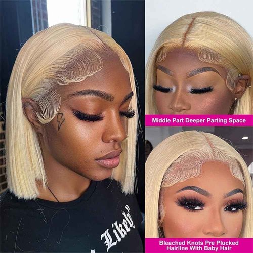 Blonde Bob Wig Human Hair 613 Lace Front Wigs Human Hair 200% Density 13x4 HD Lace Frontal Wig Pre Plucked With Baby Hair Glueless Short Straight Bob Wigs for Women (Blonde Color, 10 Inch)