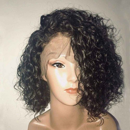 Msthoo Curly 13X4 Lace Front Wigs Clueless Human Hair Short Bob Lace Wig Side Part for Women Hand Tied 150% Density Natural Black 10 inches