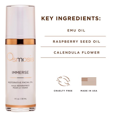 OSMOSIS IMMERSE Restorative Hydrating Facial Oil with Emu and Raspberry Seed Oil, and Calendula Flower, 1 fl oz