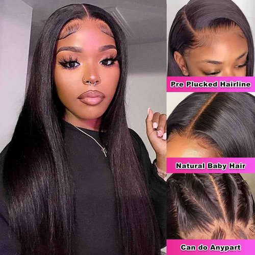 SOPSFR 13x6 Straight Lace Front Wigs Human Hair for Women HD Transparent Lace Wigs Human Hair 200% Density Glueless Wigs Human Hair Pre Plucked Natural Hairline 20Inch