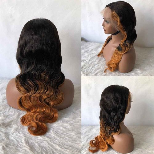 Nicy 360 Transparent Lace Body Wave Wig Remy Human Hair Updo Pre Plucked Glueless Frontal Wigs Hair Extrenstion with Baby Hair (30 highlight wave, 18inch)