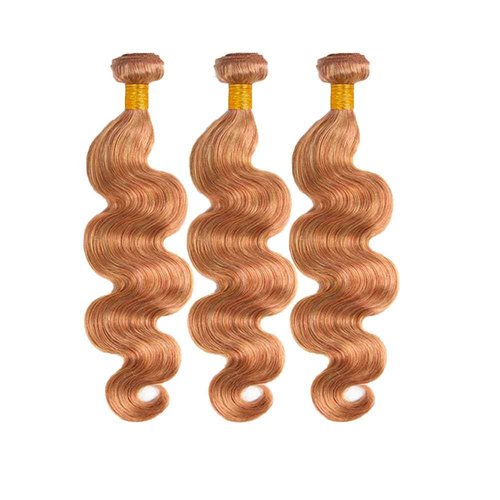 Light Brown Bundles Human Hair Color #27 Body Wave Bundle Brazilian Virgin Hair 3 Bundles 22 24 26 Inch Double Weft Hair Weave 300g