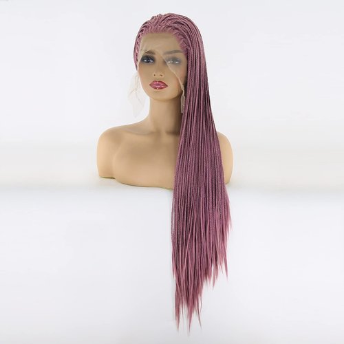 BTWTRY Purple Braided Wig Micro Braided Hair Synthetic Lace Front Wigs for Black Women Heat Resistant Fiber Hair Lavender Box Braids Wig African American Hair (24inch, Purple)