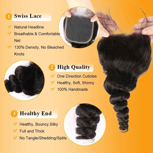 QTHAIR 16A Brazilian Loose Wave Hair Bundles With Closure (14 16 18+12inch) 3 Bundles with 4X4 Lace Closure Free Part Virgin Remy Hair Brazilian Weave Human Hair