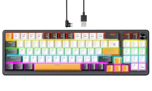 75% Mechanical Gaming Keyboard Wired, 77 Keys Anti-Ghosting, Hot Swappable Red Switch & Ergonomic Design, Rainbow LED Backlit Mechanical Keyboard for PC, Laptop, Gaming, Office