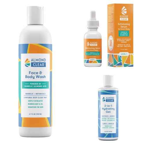 Almond Clear Oily Skin Kit | Skin Care Kit for Oily Skin, Acne & Folliculitis - Includes Face & Body Wash, Facial Acne Serum, and Gel Moisturizer