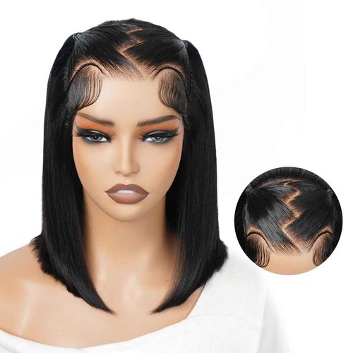 Ali Pearl Hair 180% Density Glueless Styled Short Bob Wig Straight Pre-Styled 13x4 Ready to Go Lace Frontal Wig Put On and Go Human Hair Wigs Pre Bleached Pre cut Pre Plucked 10 Inch