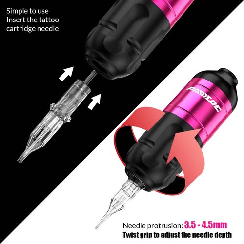 Padieoe Tattoo Gun Kit Tattoo Machine Kit Rotary Tattoo Kit Cordless Tattoo Practice Pen Tattoo Supplies for Beginners with 20Pcs Tattoo Cartridge Needle WTK097