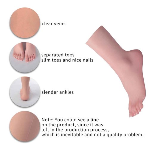 BodhiTCM Realistic Silicone Female Model Feet Life Size Jewelry Display Tattoo Practice Art Collection with Nails (Left foot-with skeleton, Brown)