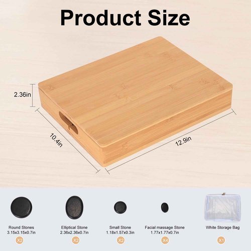 OnVisit Hot Stone Massage Set with Warmer Kit,10 PCS Rocks Stones with Bamboo Heater Box,Massage Warmer Kit with Temperature Control and Timming Setting,Massage Stone Heater for Spa & Home Use