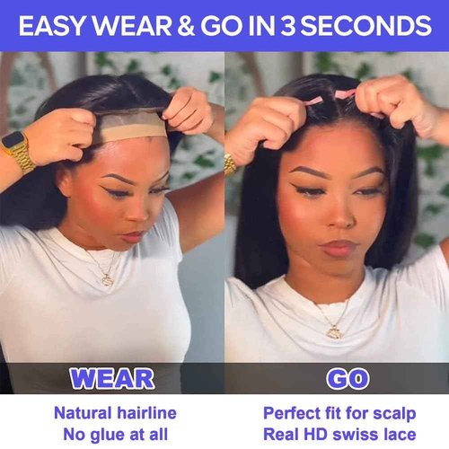 CHEETAHBEAUTY Straight Wear and Go Glueless Wigs Human Hair Pre Plucked 5x5 HD Lace Closure Wigs Human Hair for Black Women Pre Cut Lace for Beginners With Baby Hair 220% Density(20inch)