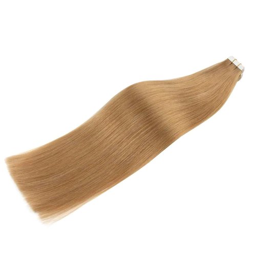 Lovrio Real Human Hair Tape in Hair Extensions, Colored strawberry Blonde #27 Seamless Skin Weft Human Hair 50 Gram 16 Inch 20 Pieces