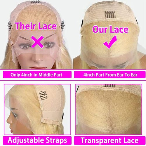 Amecire 613 Lace Front Wig Human Hair 13x4 HD Transparent Straight Wigs Human Hair Blonde Lace Front Wigs Pre Plucked Glueless Wig Human Hair 180% Density Blonde Lace Frontal Wigs 22INCH