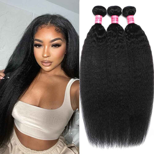 Kinky straight Human Hair Bundles Yaki Straight Human Hair 14 16 18 inch 100% Unprocessed Brazilian Virgin Hair Kinky Straight Bundles