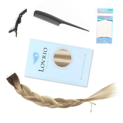 Lovrio Tape in Hair Extensions Human Hair Blonde Hair Extensions Tape ins Highlight Walnut Brown Roots to Light Chestnut Brown with Bleach Blonde #R3-8-613 Blonde Tape in Hair 18in 50G/20pcs