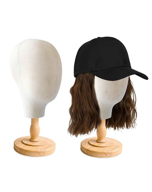 CHADWICK 2-Pack Canvas Wig Head Stand with Detachable Wood Stand, 21 Inch Mannequin Head for Wigs, Hats & Jewelry Display – Professional Foam Block for Salon, Home Use & DIY Projects