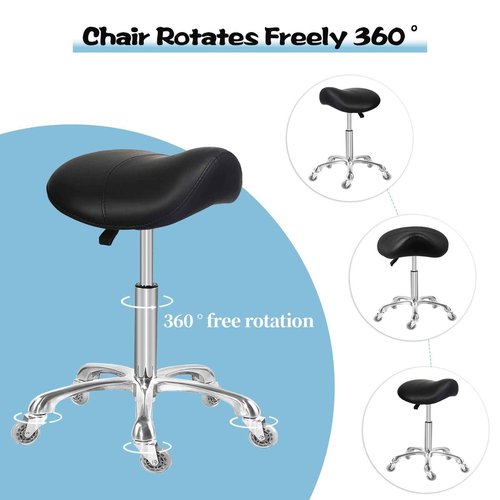 Saddle Stool with Wheels, Rolling Ergonomic Stool with Thick Saddle Seat, Adjustable Chair for Medical Dental Massage Clinic Salon (Black, Without Backrest)