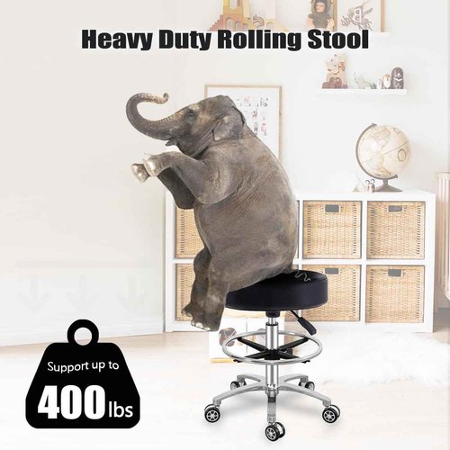 Antlu Rolling Stool Swivel Chair for Office Medical Salon Tattoo Kitchen Massage Work,Adjustable Height Hydraulic Stool with Wheels (Black, with Foot Rest)