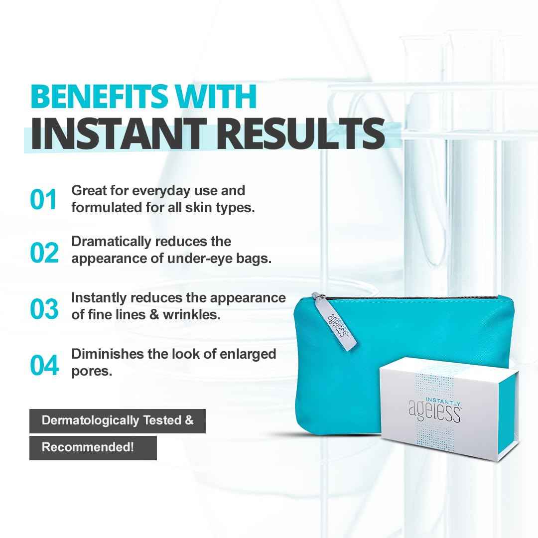 Instantly Ageless - Instant Face Lift Cream - Skin Care for Anti Aging face cream - Instant Under Eye Bags Remover - Facelift in a Box of 25 Vials with Makeup Bag