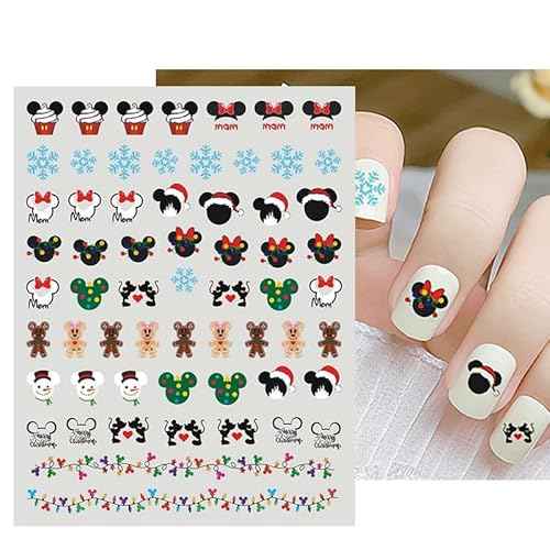 4 Sheets Christmas Nail Art Stickers Decals 3D Cute Animal Christmas Tree Snowflake Candy Self Adhesive Nail Design Nail Decals Xmas Nail Stickers for Women DIY Xmas Party Nail Decoration