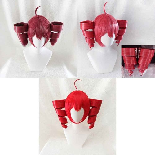 VVRPWASSLY Anime Cosplay Wig Anti-Gravity Twin Tails Synthetic Wig Comic Convention Costume Hair for Halloween Party (Red)