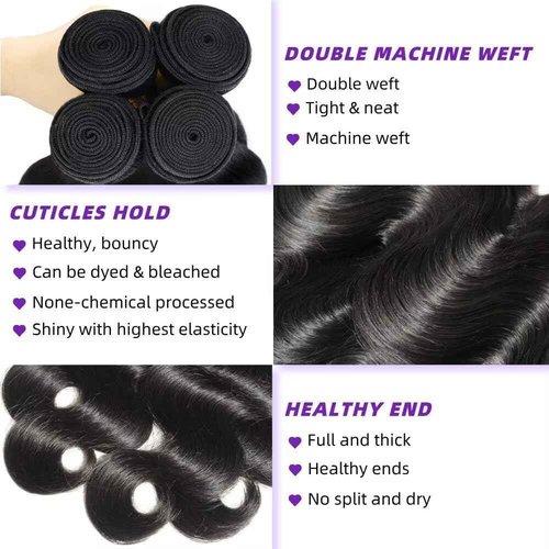 Body Wave Bundles Human Hair 20 22 24 26 Inch Human Hair Bundles 100% Unprocessed Brazilian Virgin Quick Weave 4 Bundle Human Hair Extensions for Black Women Natural Color