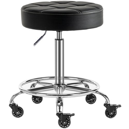 CoVibrant Lockable Rolling Stool with Noiseless Rubber Wheels & Footrest - Adjustable Swivel Stool Chair for Kitchen, Medical, Workshop, Salon, Tattoo, Office (Black, 20"-27")