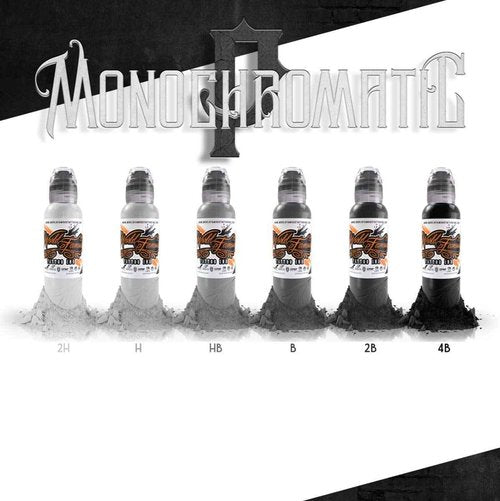 World Famous Tattoo Ink - Poch Monochromatic Tattoo Kit of 6 Tattoo Ink - Professional Tattoo Ink in Grey & Black Shades - Skin-Safe Permanent Tattooing - Vegan & Non-Toxic (1 oz Each)