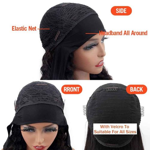 XSY Headband Wig Human Hair Kinky Curly Wigs for Black Women Curly Human Hair Wigs Briazilian Curly None Lace Front Machine Made Wigs Human Hair 26 inch Natural Color