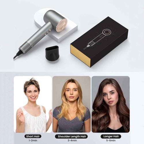 JINRI Hair Dryer, 110000 RPM High Speed & Ionic Low Noise Blow Dryer with Brushless Motor for Fast Drying, Thermo Control Quiet Compact Hair Blow Dryer with Magnetic Nozzle for Home Travel Salon