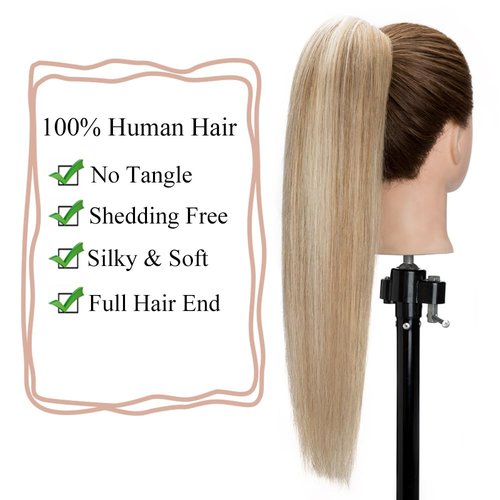 MY-LADY Ponytail Extension Human Hair Claw Clip in Ponytail Hair Extension Long Straight Pony Tail Hair Extensions Real Human Hair for Women Golden Brown & Bleach Blonde 14 Inch 105g
