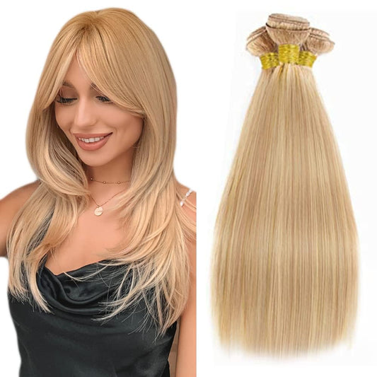 Giginger Bundles Human Hair P27/613 Blonde Straight Human Hair Bundles 18 20 22 Inch Highlight Honey Blonde Unprocessed Quick Weave Soft Sewn In Hair Extensions for Black Women