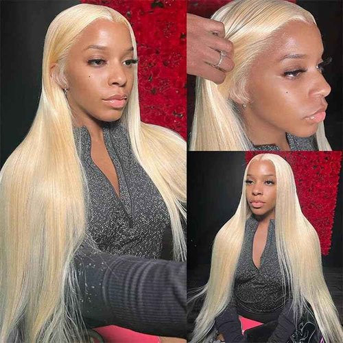 zamsta 613 Lace Front Wig Human Hair 30 inch Lace Front Wig Human Hair 200 Density Straight Blonde Wig Human Hair Pre Plucked For Women 13x4 Honey Blonde HD Lace Front Wig
